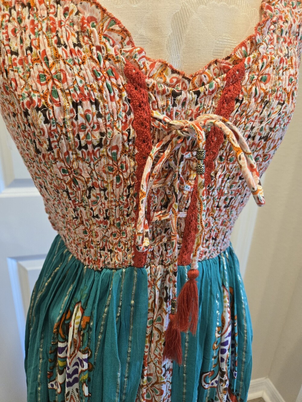 Me 2 Magic NWT Bohemian Dress With Colorblock Print, Size Large - Picture 4 of 11